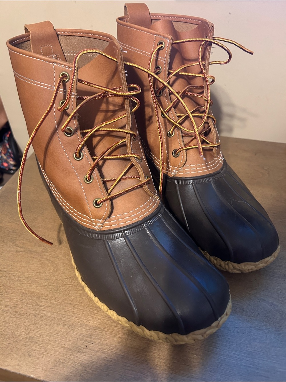 L.L. Bean Two-Tone Brown and Black Leather Duck Boots